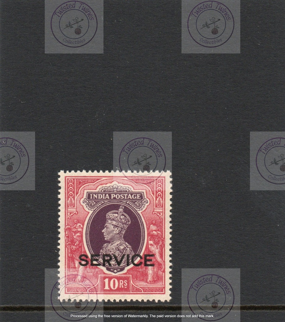 [SA 009] INDIA - OFFICIALS 1937-39 10r purple & claret opt, SG O138, NHM