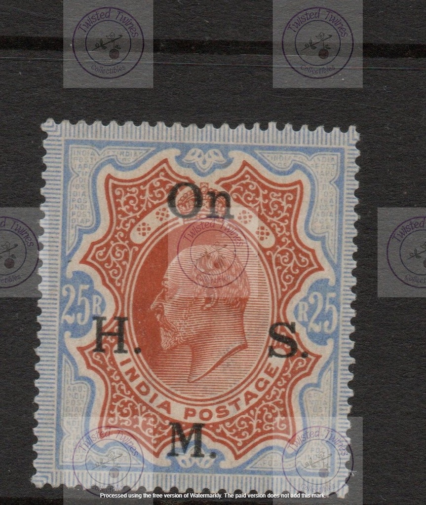 [SA 012] INDIA - OFFICIAL 1909 25r brownish orange and blue, SG O72, fine mint.