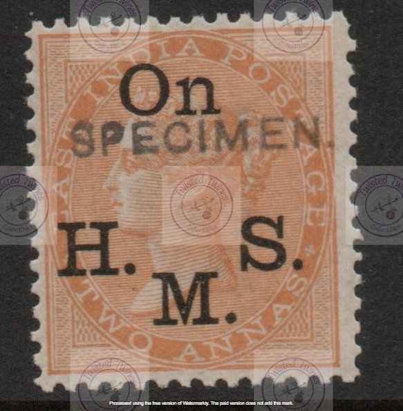 [SA 014] INDIA - OFFICIAL 1874-82 2a orange with "SPECIMEN" overprint, SG O33as, fine mint, very fresh.