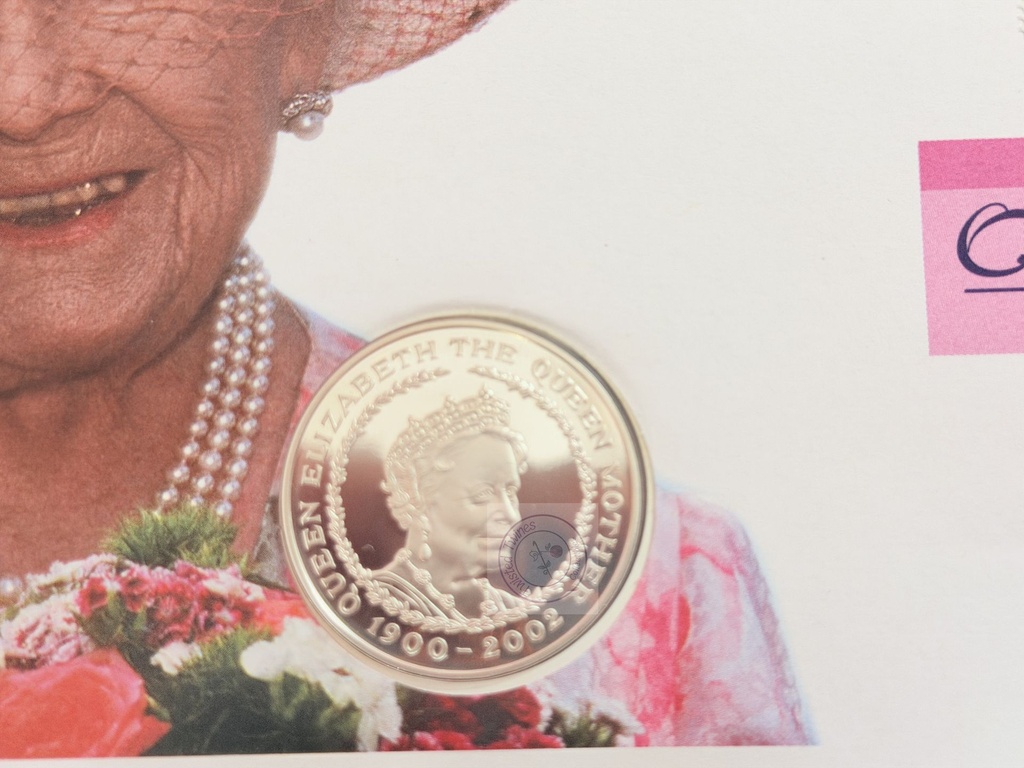 [Uk 08-j] The Queen Mother Life & Times Silver 5 Pounds Coin Cover UK First Day Cover -2002