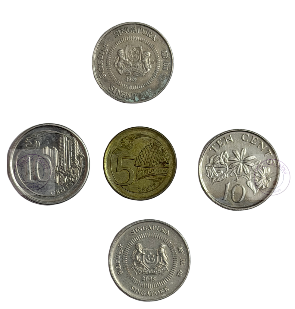 [FIC 062] Singapore 10 & 5  Cents coins (5 Coin Set)