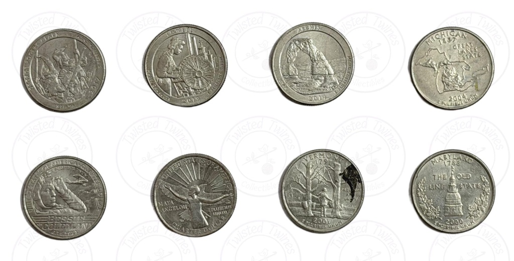[FIC 001] USA-National Park Commemorative Quarters (8 QUANTITY)( United States of America Quarter Dollar) (25 Cents)