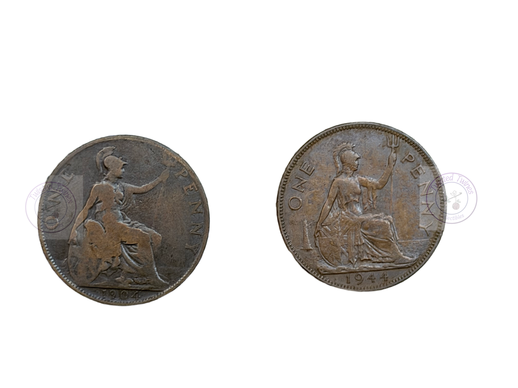[FIC 031] British One Penny coins (“Pennies”)(2 COIN SET)