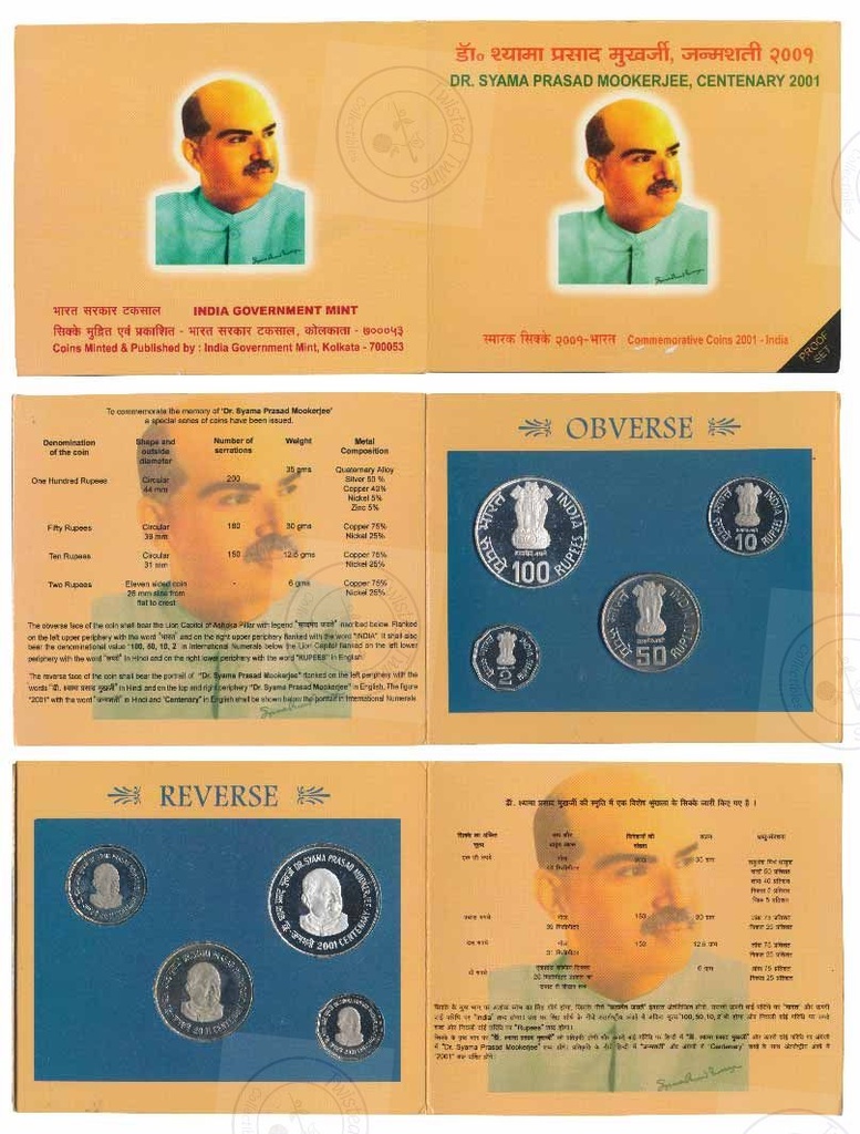 [PC 006] 2001 Dr. Syama Prasad Mookerjee Birth Centenary Proof Set – Rare Indian Commemorative Coin Collection