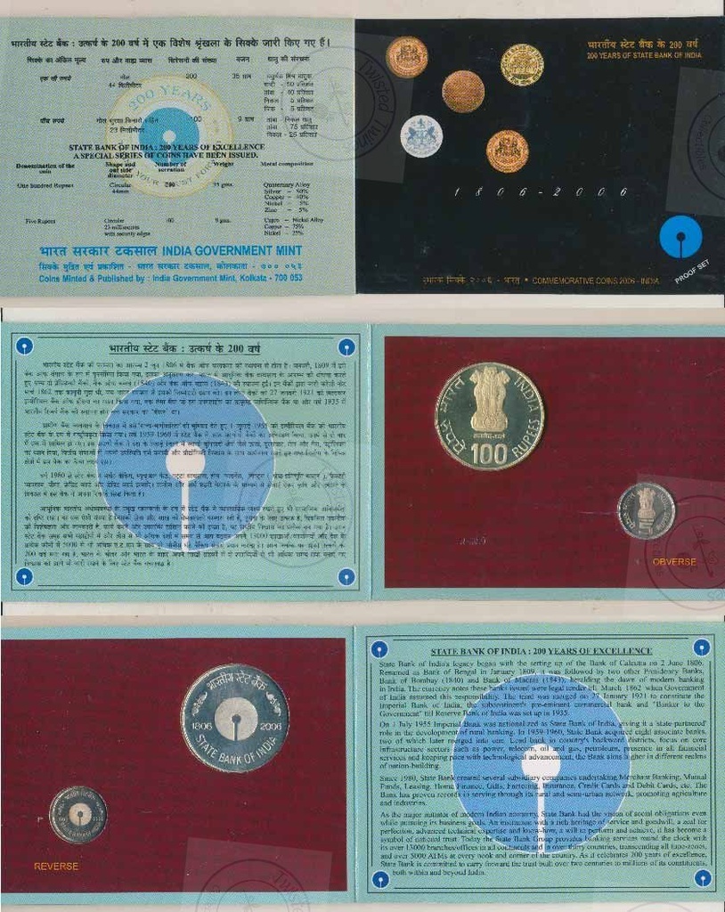 [PC 025] 2005 State Bank of India Bicentenary Proof Set – Government of India Commemorative Coin Collection
