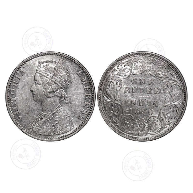 [AC 021] Victoria Empress, Silver, Rupee, 1890, Bombay Mint, C2/I, 'B' incused. GK 566. Almost Uncirculated. Scarce.