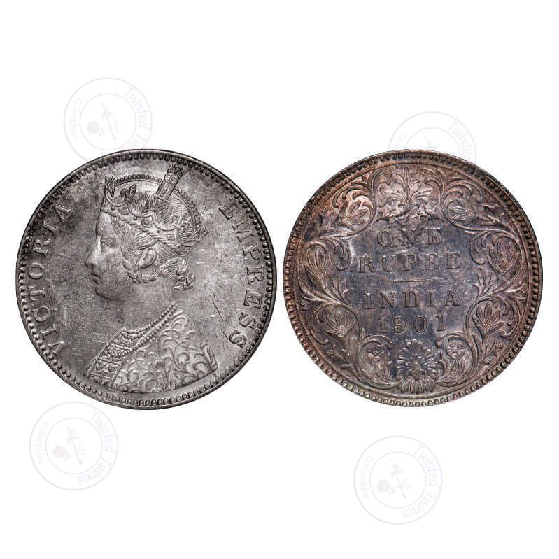 [AC 022] Victoria Empress, Silver, Rupee, 1901, Bombay Mint, C2(ii)/I, 'B' incused. GK 596. Brilliant Uncirculated, Rev Toned. Very Scarce.