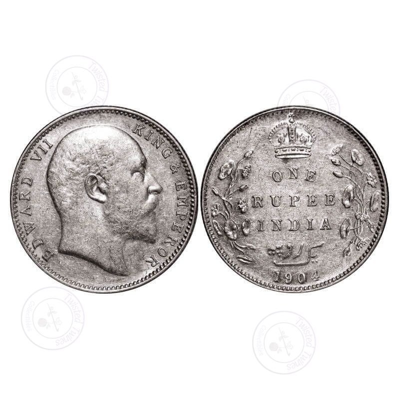[AC 023] Edward VII, Silver, Rupee, 1904, Bombay Mint, 'B' incused, Dot, 5 Diamonds and bottom stroke of numeral 4 short. GK 932. About Uncirculated. Scarce.
