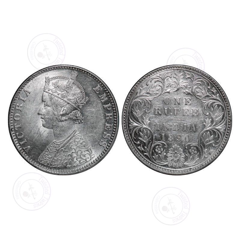 [AC 047] Victoria Empress, Silver, Rupee, 1890, Bombay Mint, C2/I, 'B' incused. GK 566. Almost Uncirculated. Scarce.