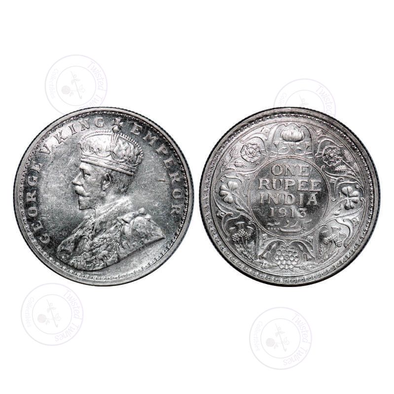 [AC 050] George V, Silver, Rupee, 1913, Bombay Mint, Dot. GK 1028. Brilliant Uncirculated. Very Scarce.
