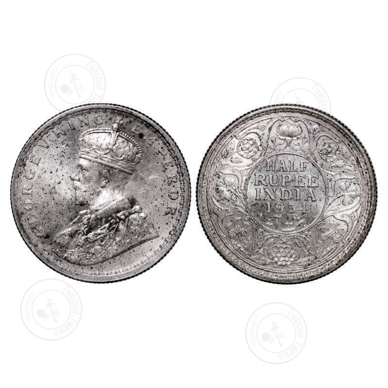 [AC 057] George V, Silver, Half Rupee, 1934, Calcutta Mint, No dot. GK 1074. Uncirculated. Scarce.