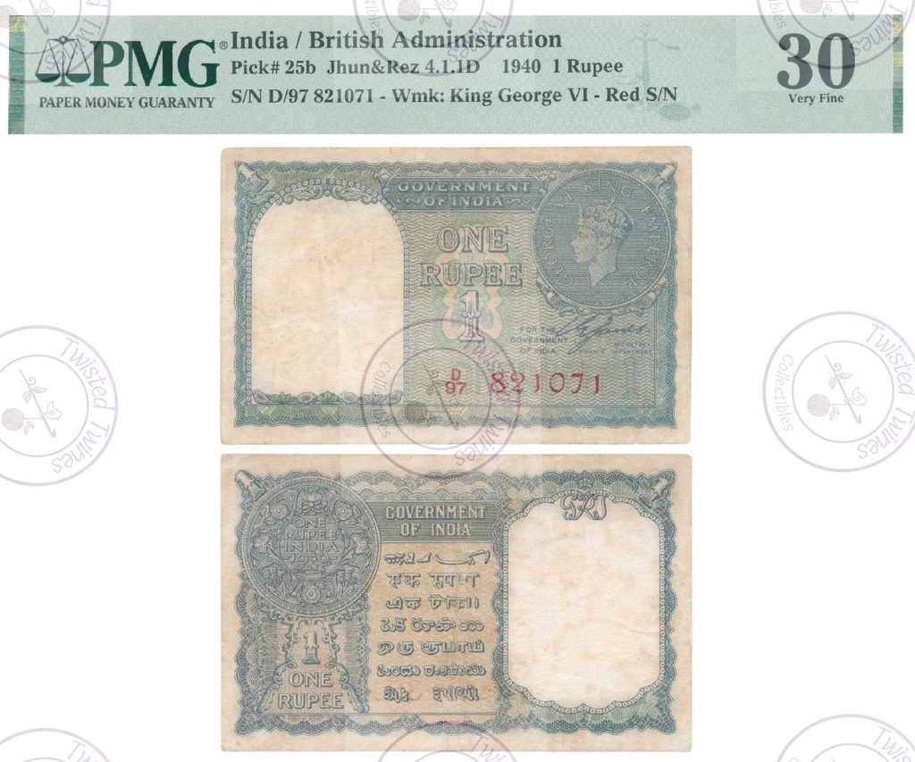 [AN 020] King George VI One Rupee Bank Note, 1947, Signed by C. E. Jones, Red Serial Number (J&R 4.1.1D)