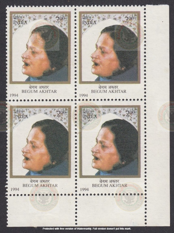 [RIC 10] India 1994 Begum Akhtar Withdrawn Issue – MNH Block of 4