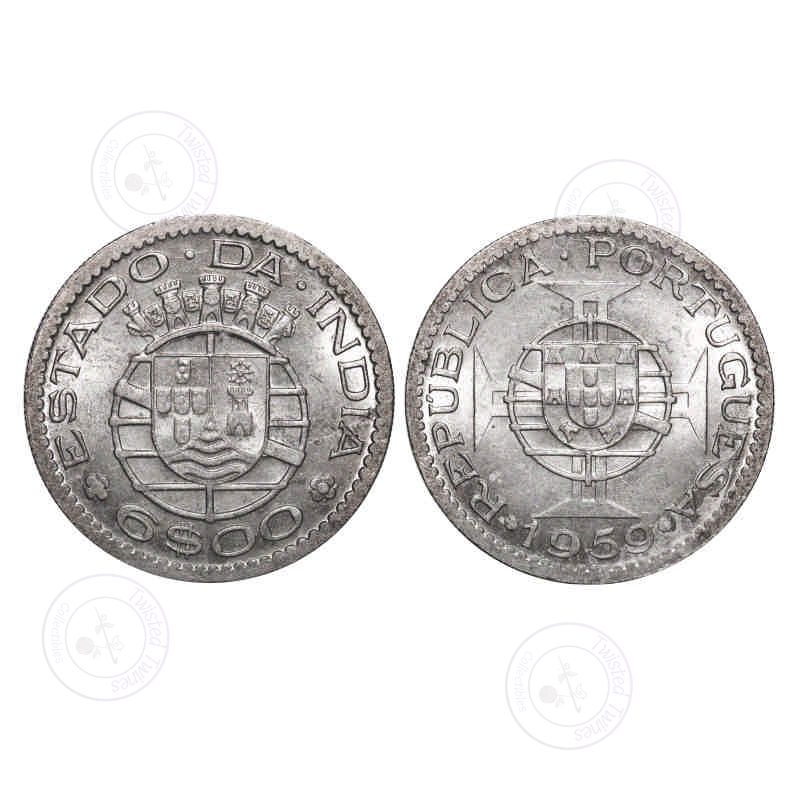 [AC 064] Indo Pourtuguese, Copper Nickle, 6 Escudos, Republic, 1959 AD. A.Gomes (Page 606 ) 18.01 / KM 35. Toned Uncirculated, Scarce.
