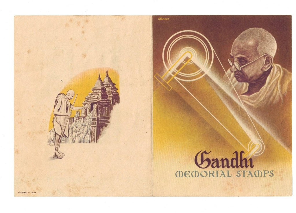 INDIA - 1948 Gandhi complete set (SG 305/08) affixed in a special commemorative illustrated folder, unused, attractive