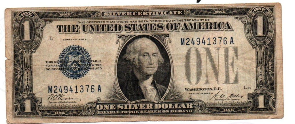 [FCN 02] USA Silver Certificate – $1 – Series 1928A Serial Number: M 24941376