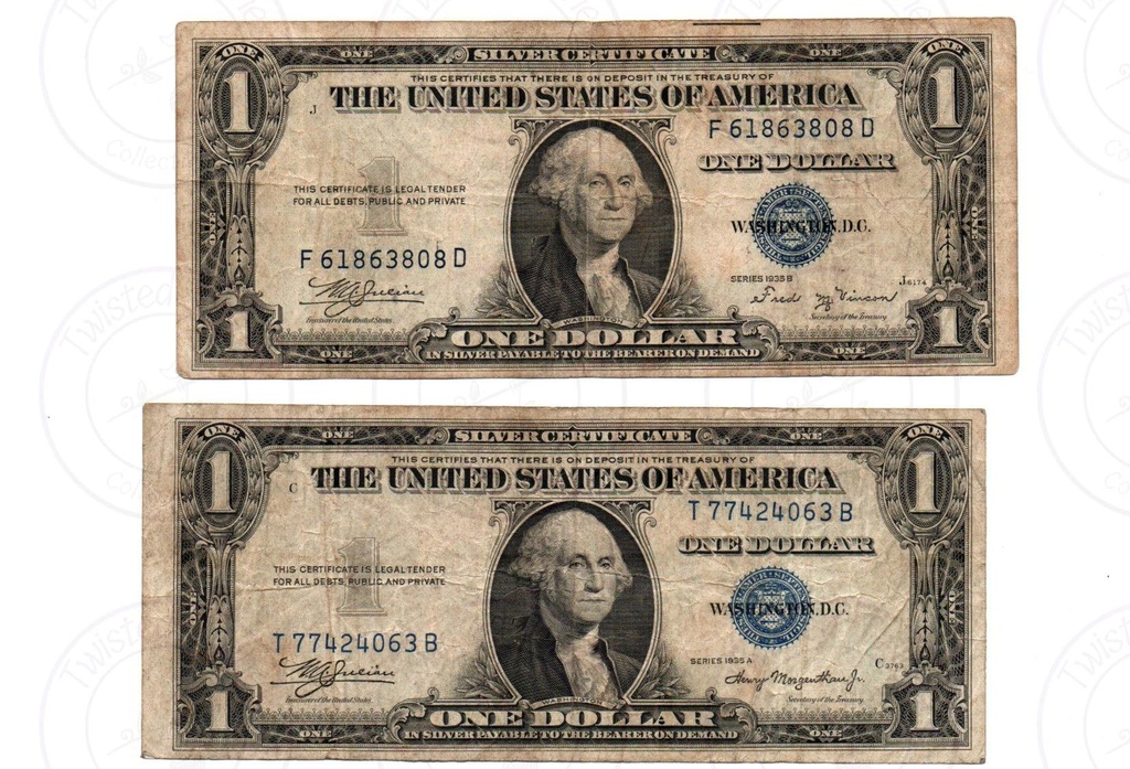 [FCN 04] USA Silver Certificate – $1 – Series 1935A & 1935B Rare (2 Notes)