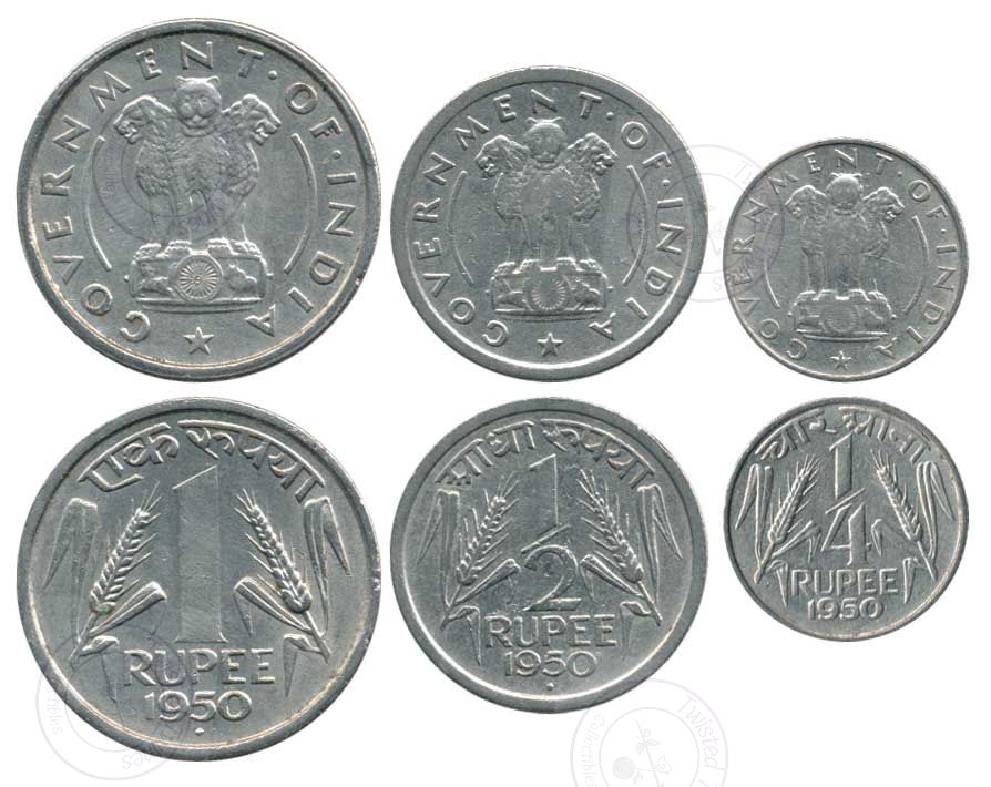 [AC 257-259] 1950 Republic of India Cupro-Nickel Coin Set (3 Coins) – Bombay Mint