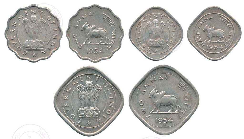 [AC 260-262] 1954 Cupro-Nickel Coin Set (2 Annas, 1 Anna & ½ Anna) – Bombay Mint