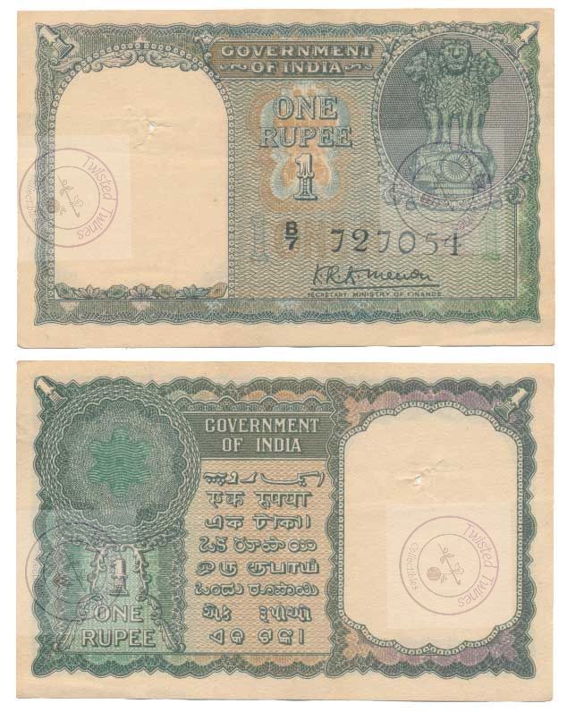 [AN 002] One Rupee Bank Note of Republic of India, 1949, Signed by K. R. K. Menon