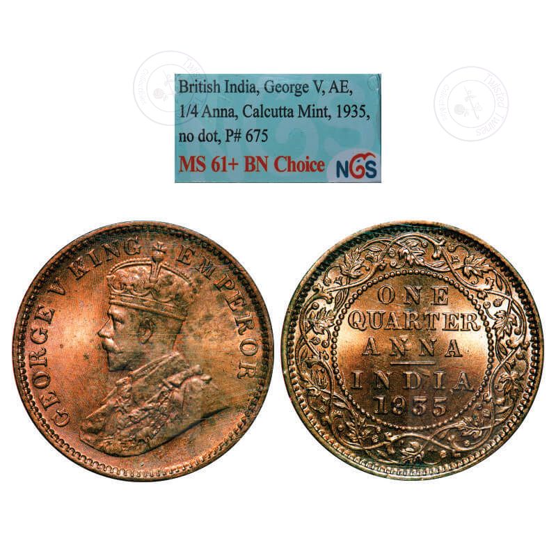 1935 George V Quarter Anna – Calcutta Mint (No Dot) | NGS MS 61+ BN Choice