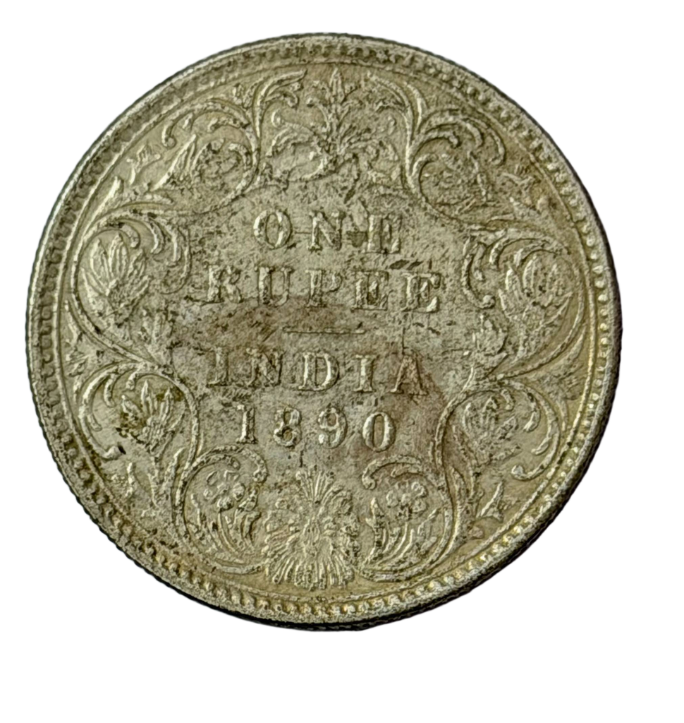 [BIS 22] 1890 Queen Victoria 1 Rupee – Bombay Mint (Incused ‘B’ in Top Flower) XF COIN