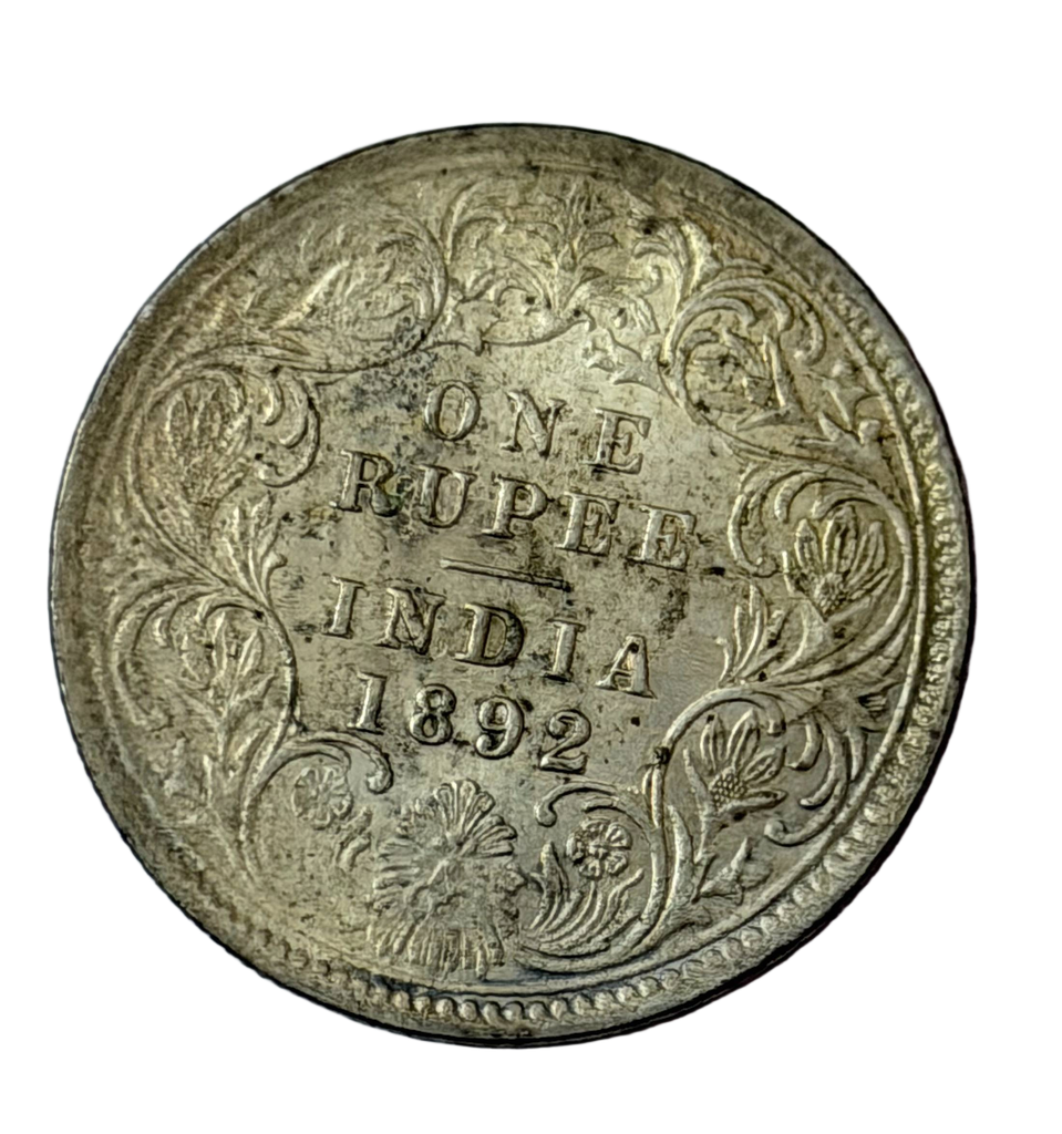 [BIC 24] 1892 Queen Victoria 1 Rupee – Calcutta Mint | Incused ‘B’ in Top Flower Variety