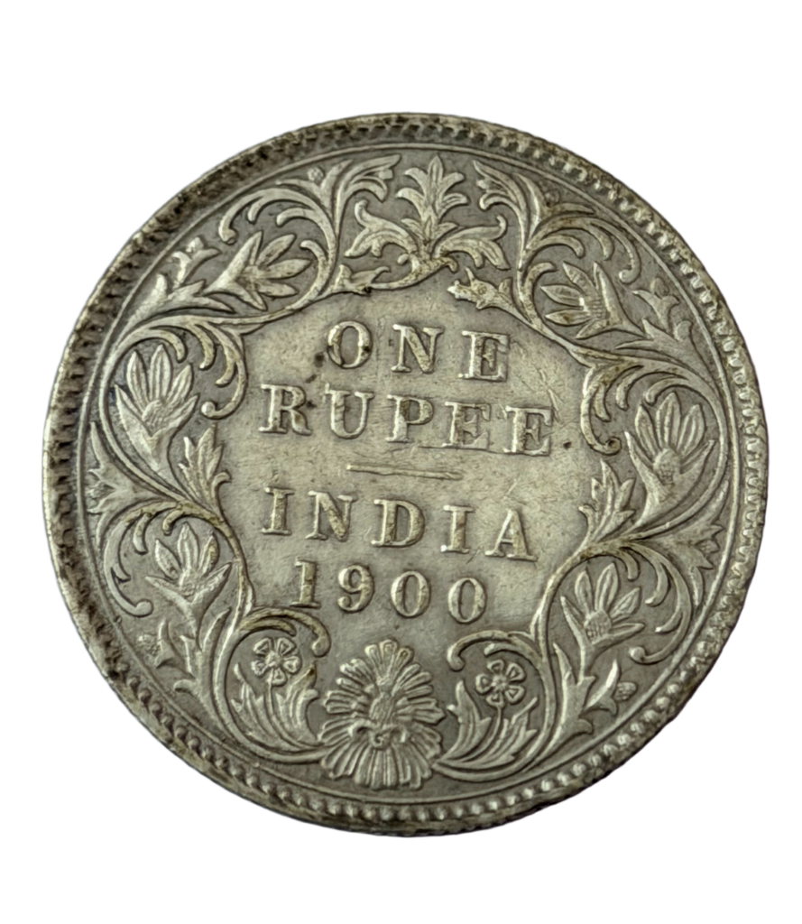 [BIC 26] 1900 Queen Victoria 1 Rupee – Calcutta Mint | Incused ‘C’ in Bottom Flower