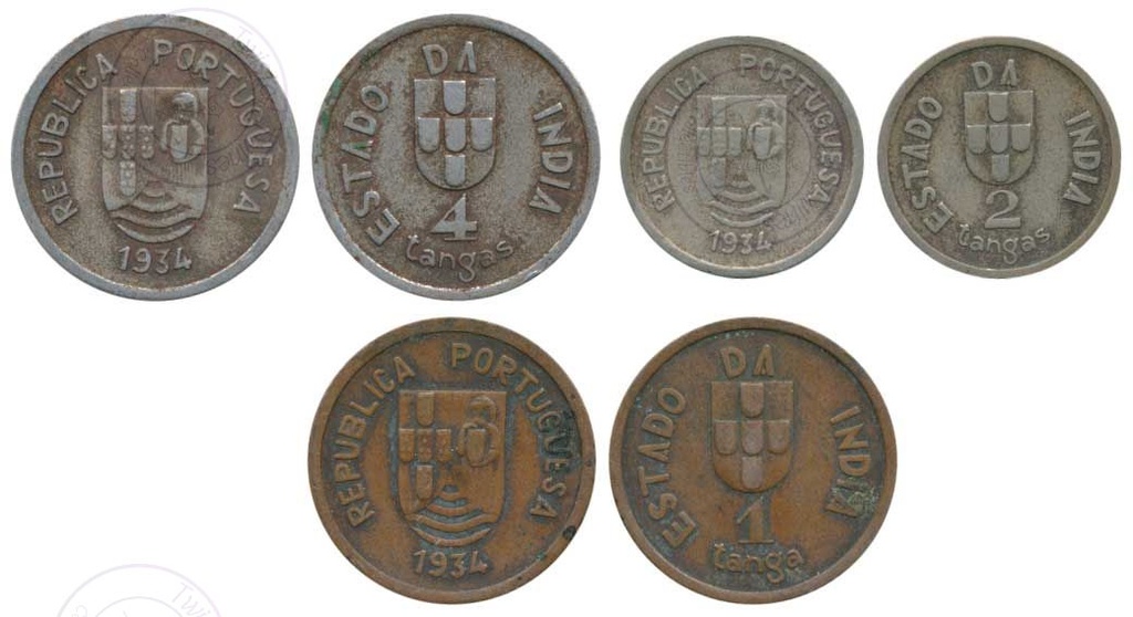 [AC 239-241] Cupro-Nickel 4 and 2 Tangas, Bronze 1 Tanga, 1934 (KM 21, 20 & 19). Very Fine+. (3)