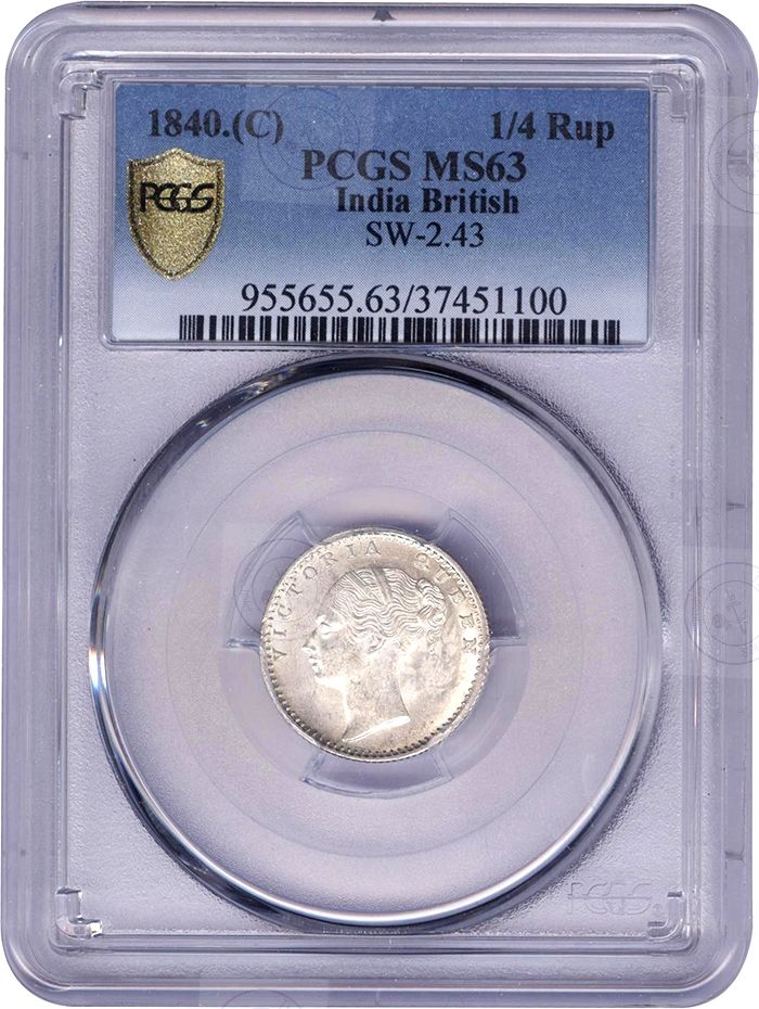 [GC 84] 1840 Victoria Queen Silver ¼ Rupee – PCGS MS 63