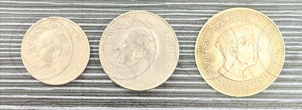 Jawaharlal Nehru commemorative coin series 50 Paise, 1 Rupee & 5 Rs (3 Qty)