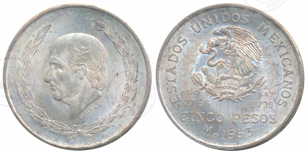 [AC 291] Mexico, Silver 5 Pesos, 27.78g, 1953 (Miguel Hidalgo)