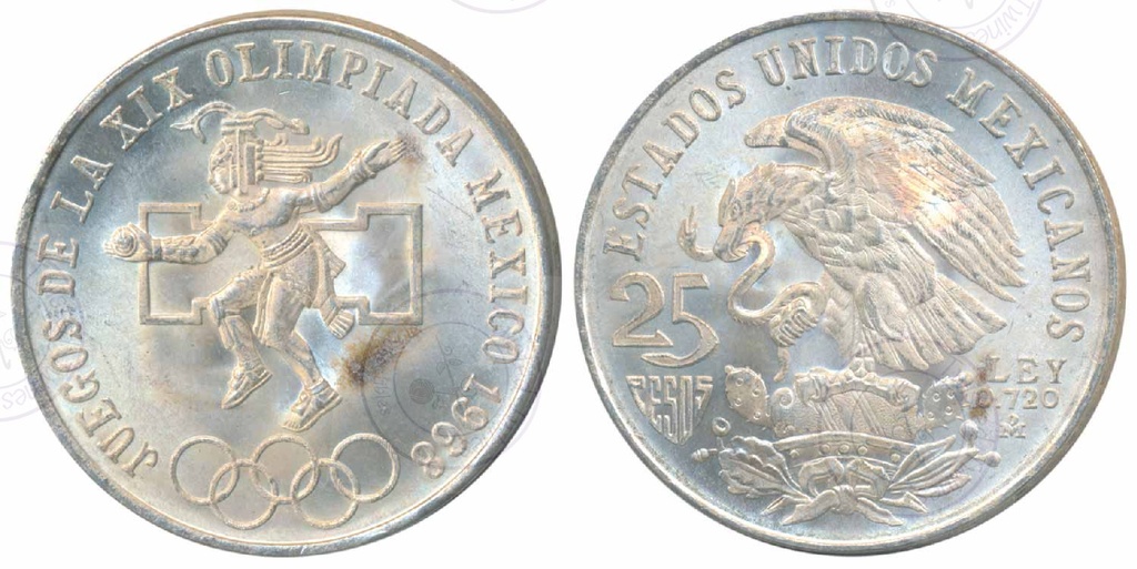 [AC 292] Mexico, Silver 25 Pesos, 22.5g, 1968 (Mexico City Olympic Games)