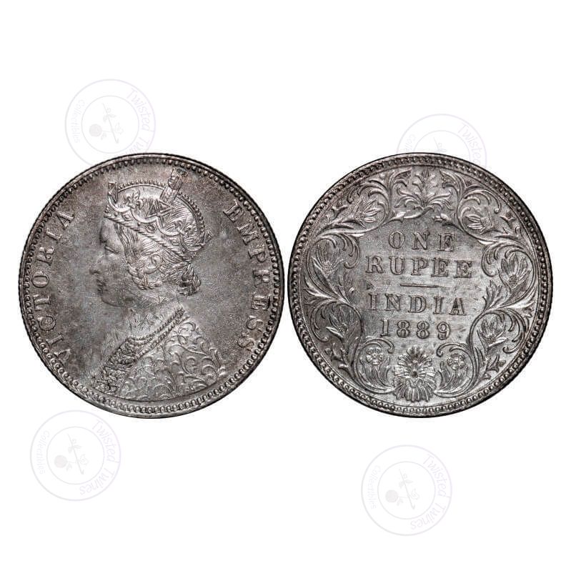 [AC 66] Victoria Empress, Silver, Rupee, 1889, Bombay Mint, C2/I, 'B' incused. GK 564, F. Prid 177. Uncirculated, Toned. Scarce.