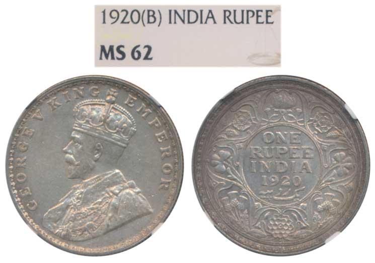 George V, Silver Rupee, 1920, Bombay Mint (Prid 226). Graded by NGC MS62.