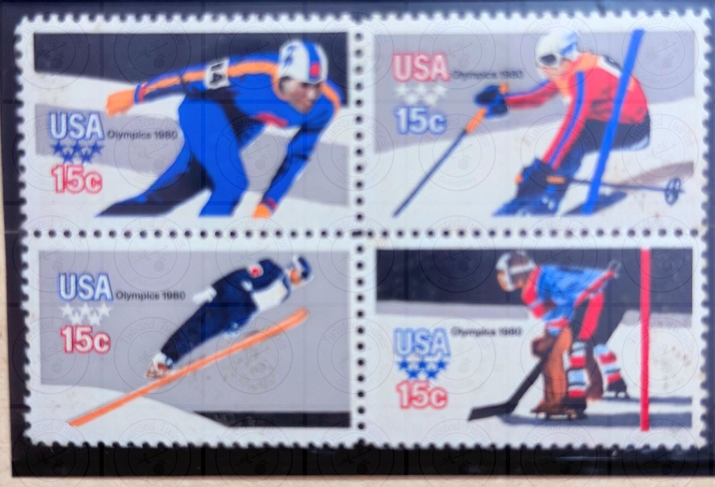 [FS 18] 1980 USA Winter Olympics 15¢ Se-tenant Block of 4 | MNH Stamps