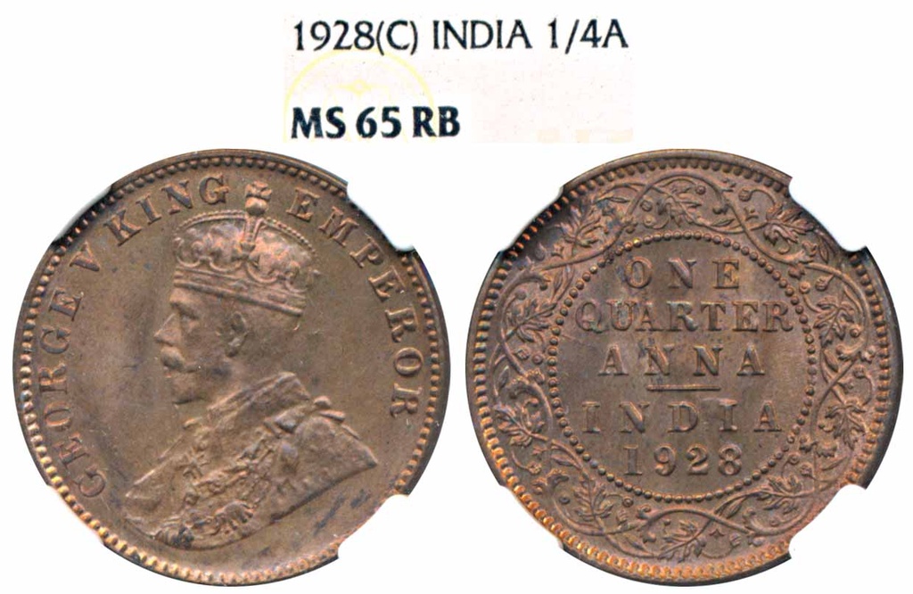 George V, Copper ¼ Anna, 1928, Calcutta Mint