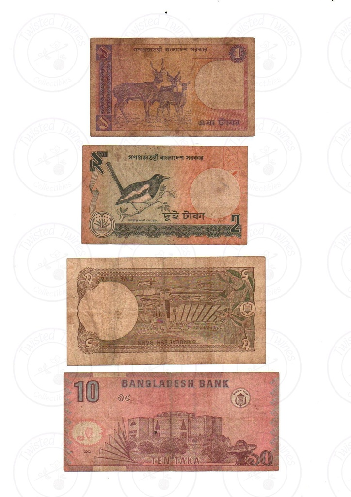 [FCN 017] Bangladesh Vintage Banknote Collection (1979–2000s) 1,2,5 & 10 Takas