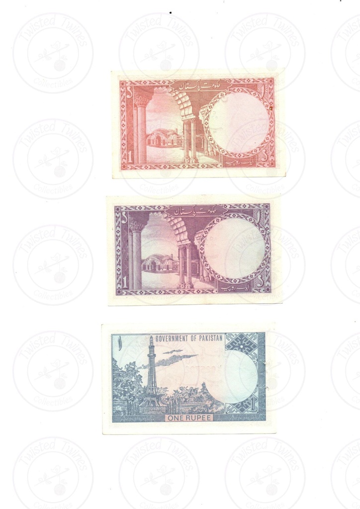 [FCN 018] Government of Pakistan 1 Rupee banknotes (3 Notes)- 1948-1961