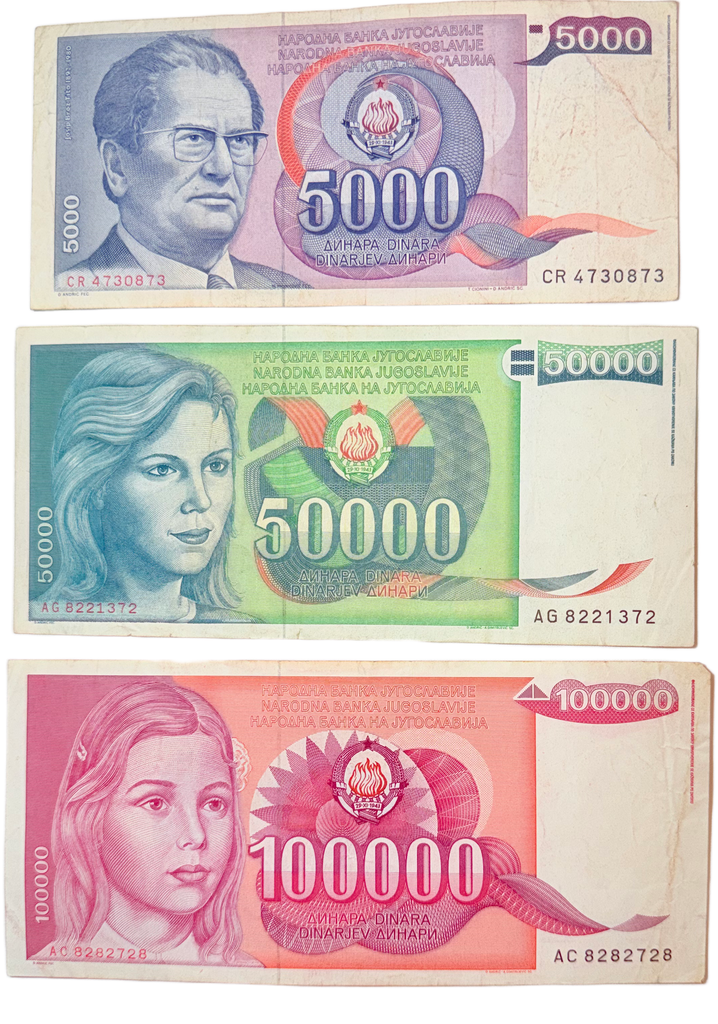 Yugoslavian banknotes- 5000,50000 & 100000 Dinaras