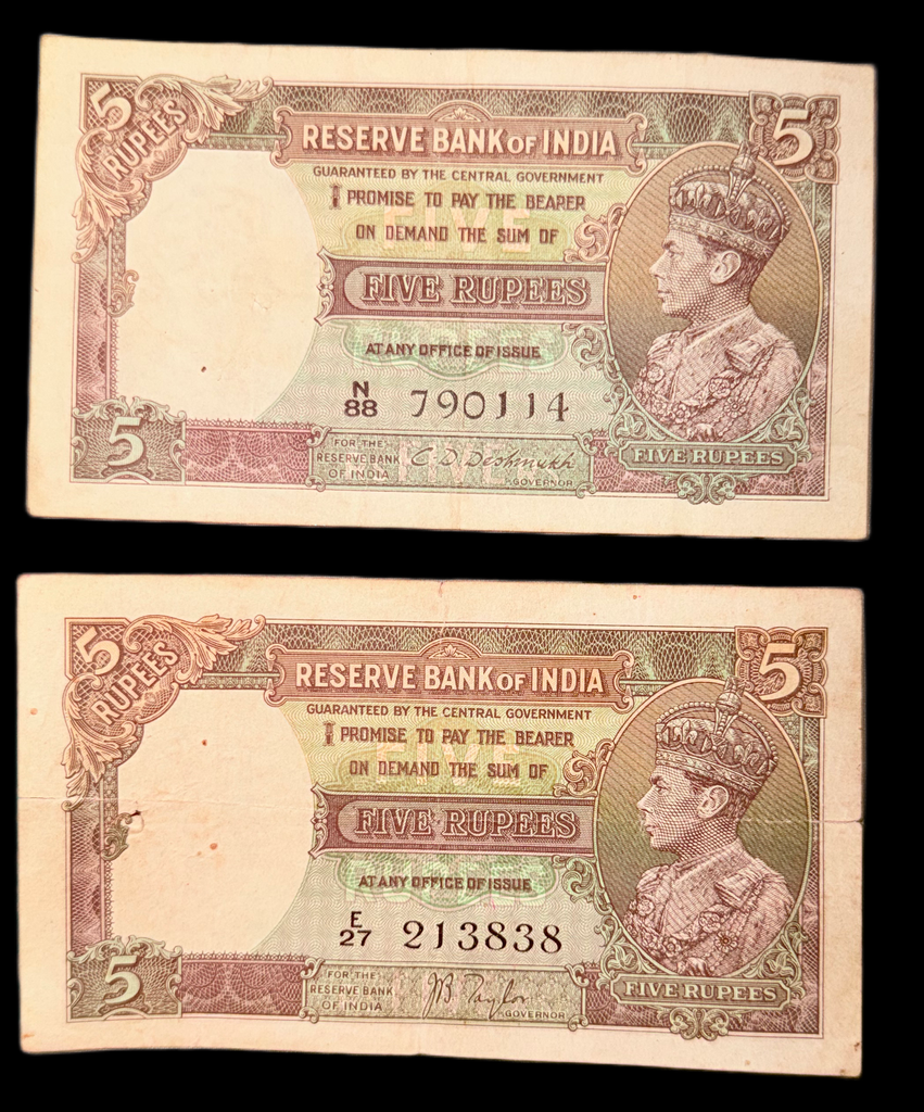 British India ₹5 King George VI note (2 Different Notes)