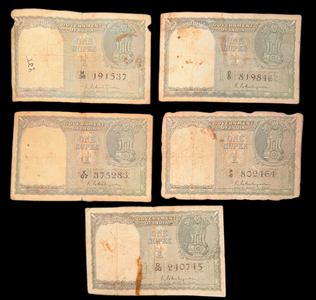 India – ₹1 K. G. Ambegaonkar Early Republic Issue – Floral Motif, 1950 (5 Notes)