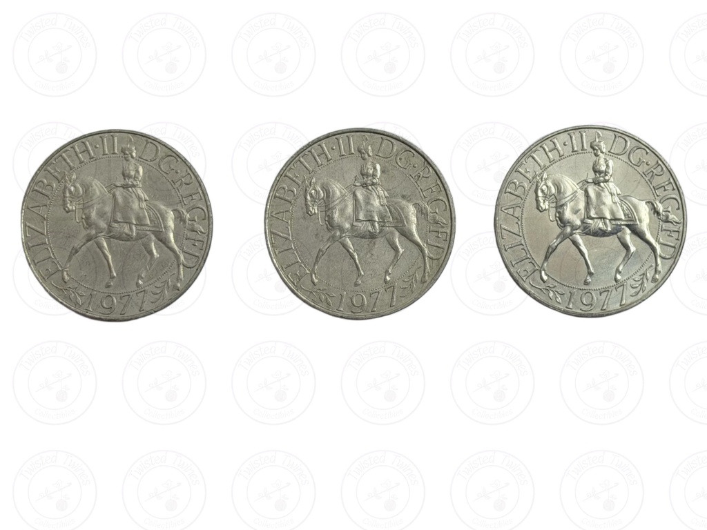 UK 1977 Queen Elizabeth II Silver Jubilee 25 New Pence Crown Coin (3 Coins)