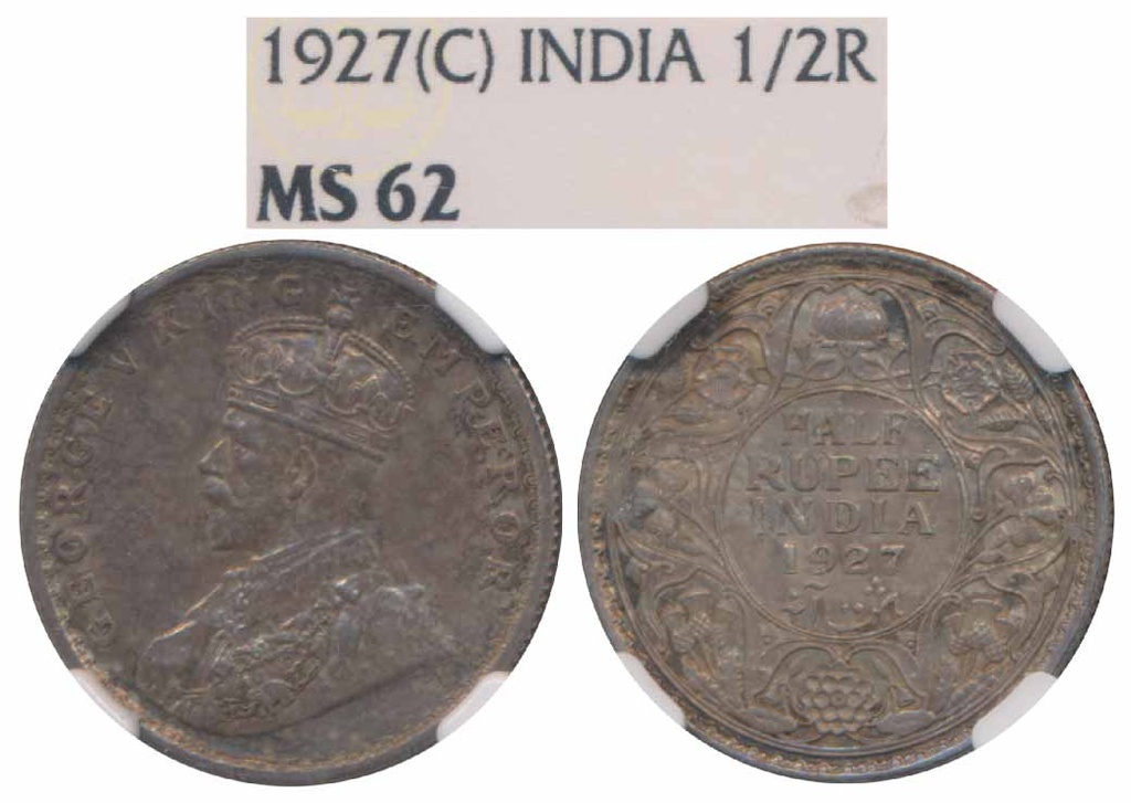 George V, Silver ½ Rupee, 1927, Calcutta Mint (Prid 330). Graded by NGC MS62