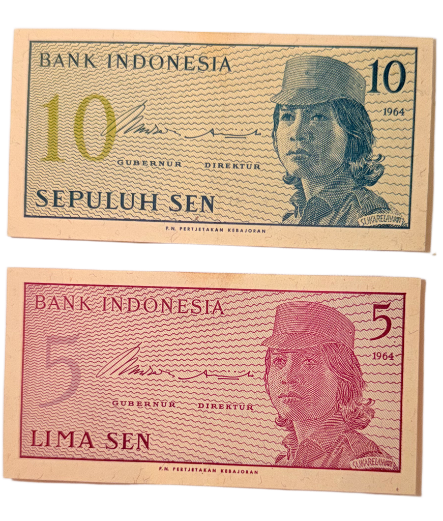 Indonesia 1964 Bank Indonesia 5 Sen & 10 Sen Banknotes – P-91 and P-92