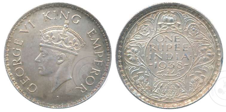 George VI, Silver Rupee, 1938, Bombay Mint, No Dot – Pridmore 233 – Very Fine+