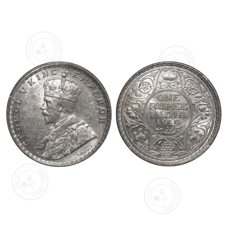 [AC 308] George V 1919 Silver Rupee, Bombay Mint, Dot, “Ghost” Reverse Variety, Pridmore 225, GK 1040 – Brilliant Uncirculated, Very Scarce.