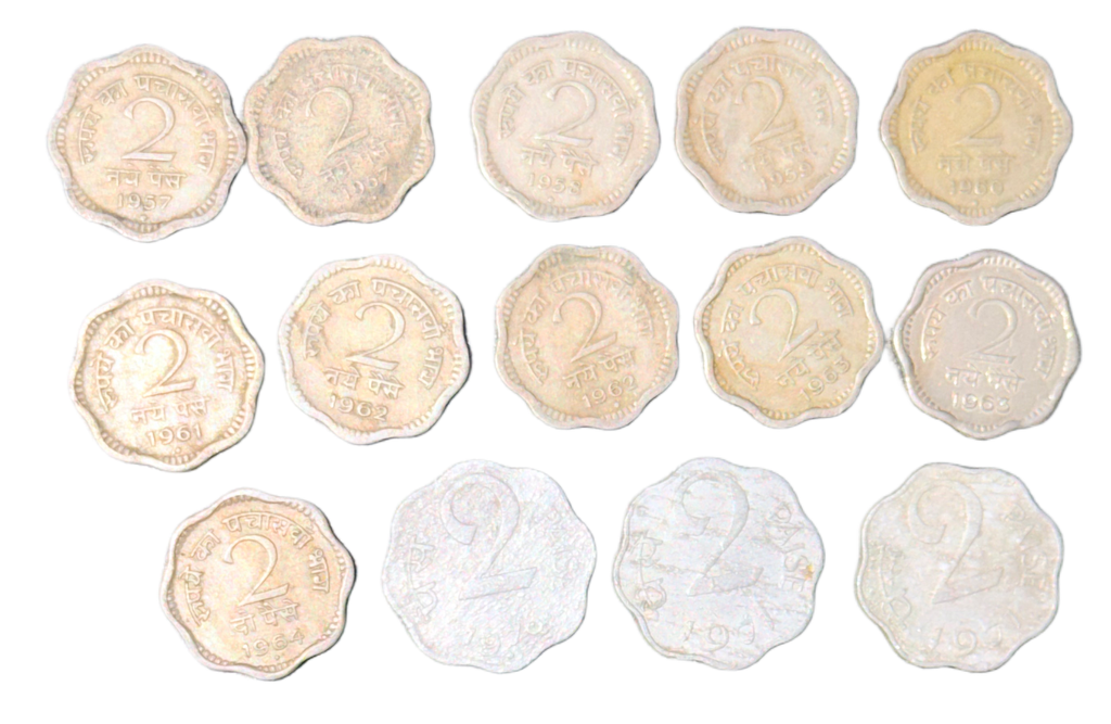 [RIC 27] 14 Coins | 1957–1971 | Bombay, Kolkata & Hyderabad Mints | 2 Naye Paise & 2 Paise | Copper-Nickel & Aluminium