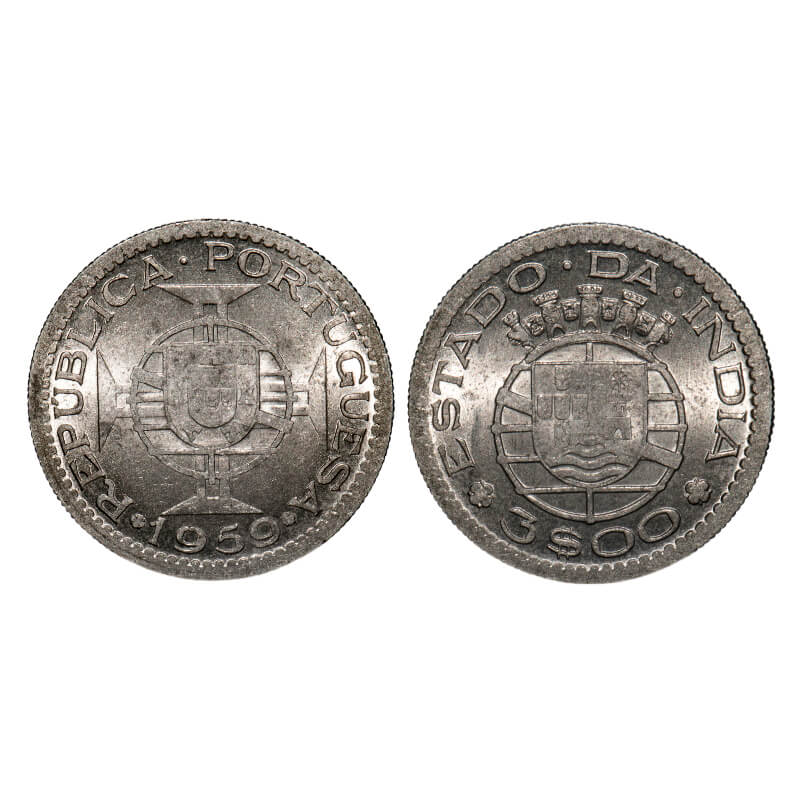 Indo-Portuguese 3 Escudos 1959 – Portuguese India | Copper-Nickel | Uncirculated | Scarce