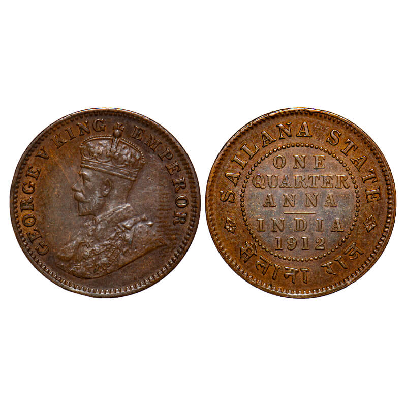Sailana ¼ Anna 1912 – Jaswant Singh | George V | Copper | KM#16 | Almost Uncirculated | Scarce